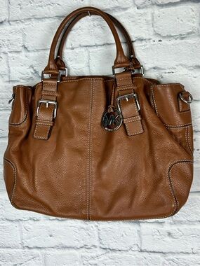 Michael Kors Pebbled Leather Satchel Tote Cognac Brown Shoulder Handbag